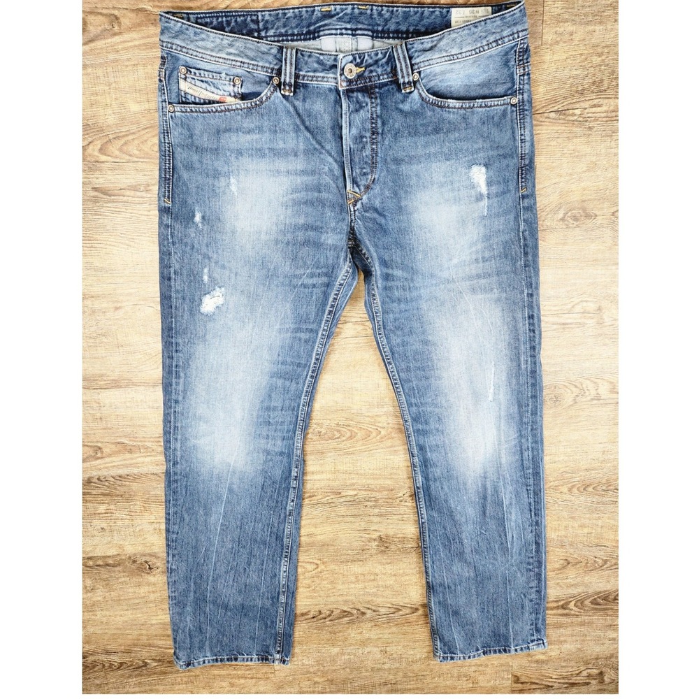 Diesel Viker Regular Straight Leg Jeans Mens 36x32 Blue Distressed Wash 0RBE4 - Picture 2 of 6